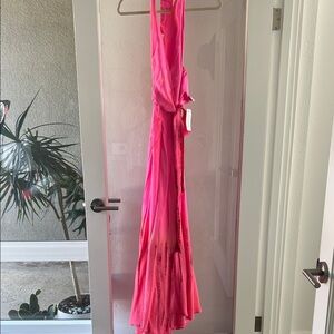 ✨ Brand New, Never Worn ✨ Vibrant Pink Halter Silk Maxi Dress
